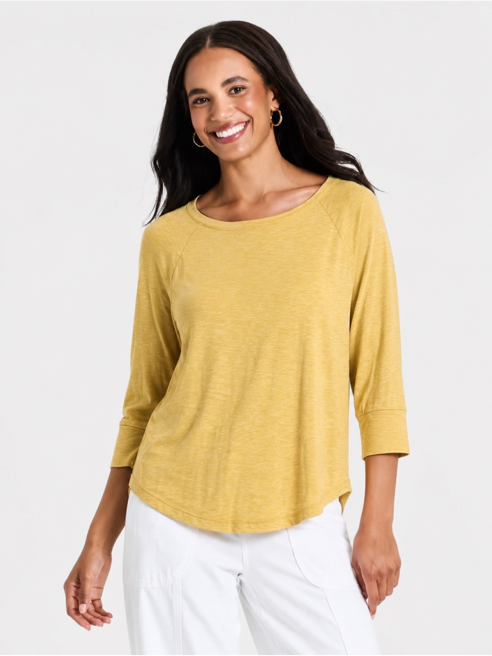 Mossimo Supply Co Yellow Heathered Raglan 3/4 Sleeve Tee Top Medium